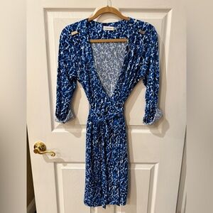 Calvin Klein Blue Leopard Print Wrap Dress